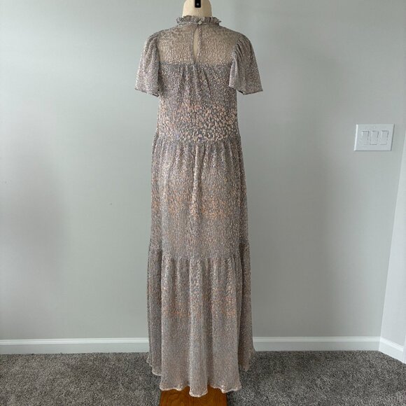 Anthropologie Silver Textured Cap Sleeve Flowy Maxi Dress - Picture 6 of 11